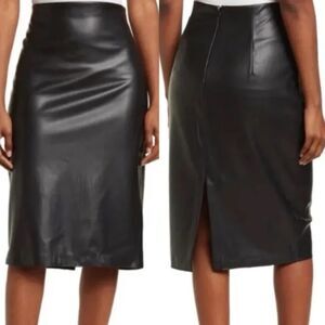 Catherine Malandrino Black Faux Leather Pencil Skirt Size 12 | Sleek Midi Skirt